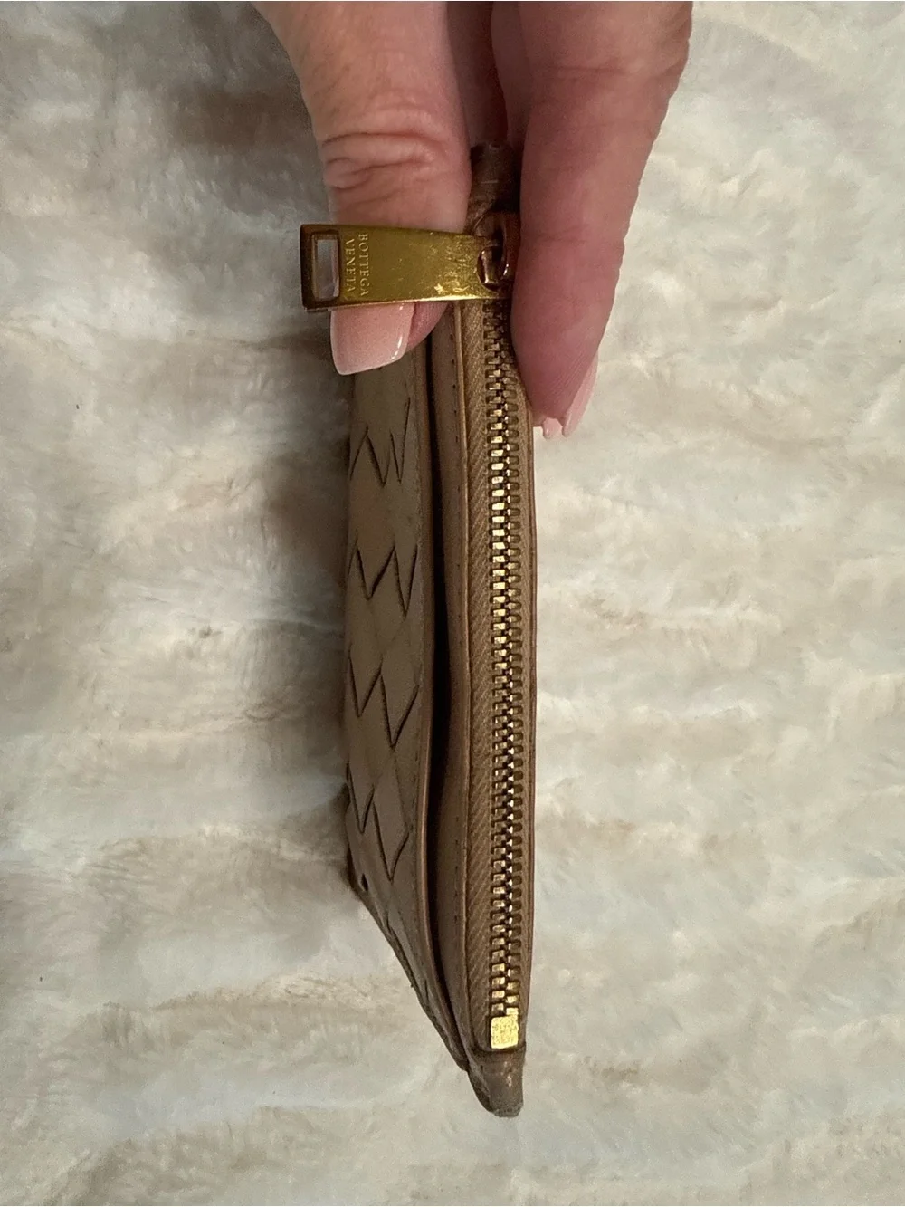 Bottega Veneta Woven Leather Key Cles Card Case - Tan